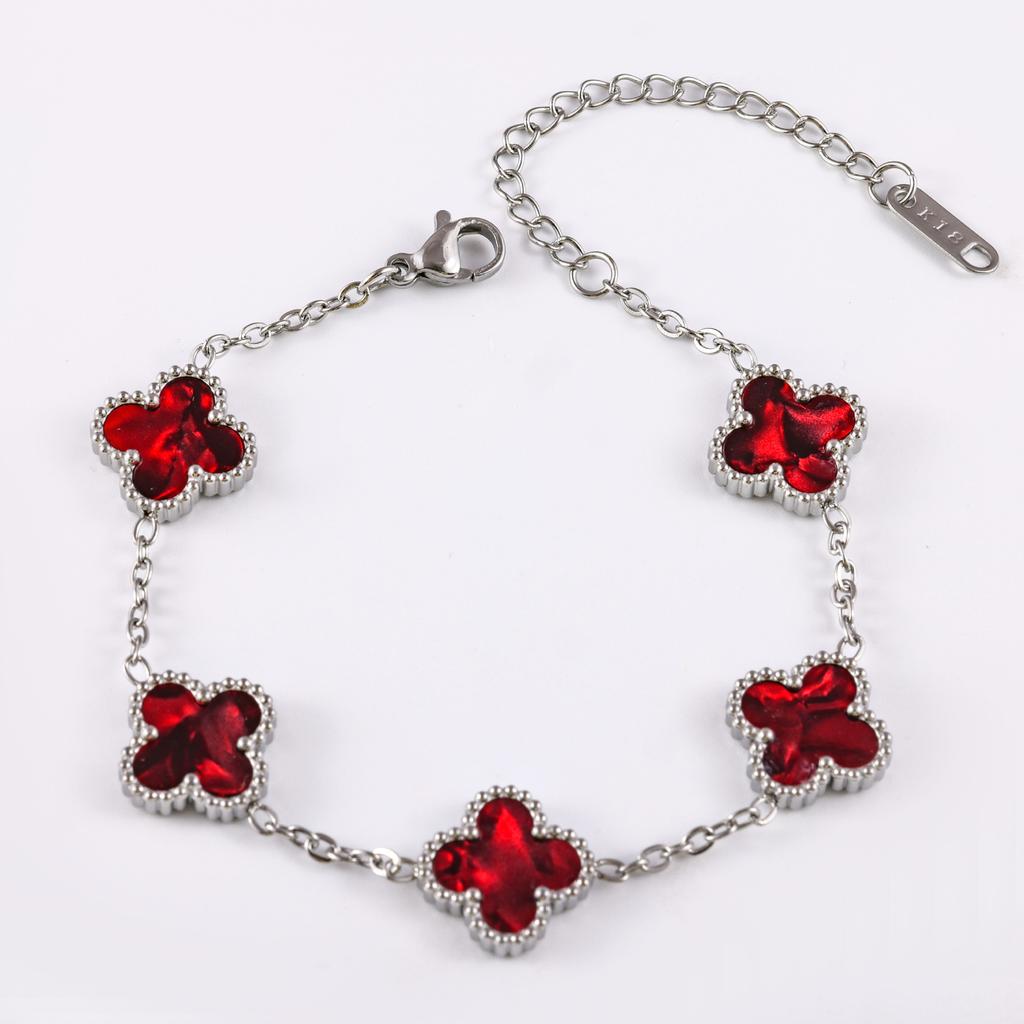 13mm Four Leaf Clover Bracelet Non Fading Double Sided Lucky Fritillaria Fashion Premium Silver