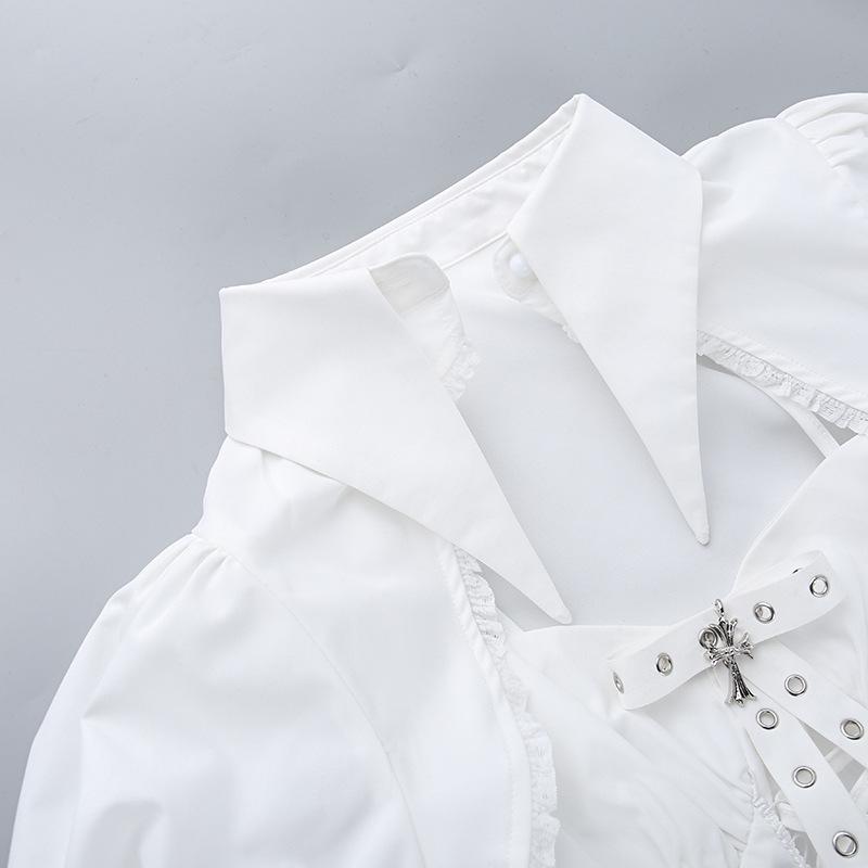 GMXIA Summer Polo Collar Puffy Sleeve Smock Top Corn-eye Webbing Slim-fit Halter Dress for Women