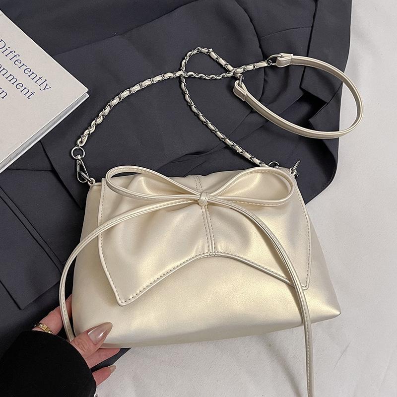 Trendy New High-end Texture Ballet Style Bow Pleated Underarm Bag Versatile Casual Chain Messenger Bag Women