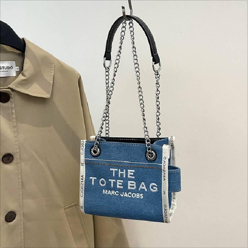 Stylish 2024 Autumn Fashion Letter Print Large Capacity Denim Canvas Tote Bag For Women In Black Blue And Sky Blue