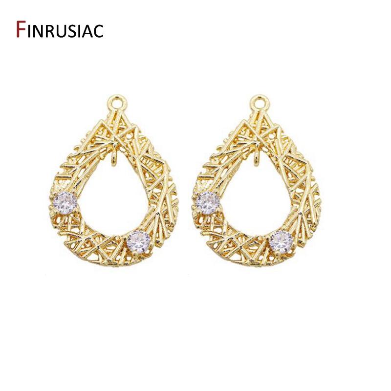 

Handmade DIY Making Earrings Charms Components 14K Gold Plated Inlay Zircon Round / Drop Hollow Pendant DIY Pearl Earrings Parts 1 piece