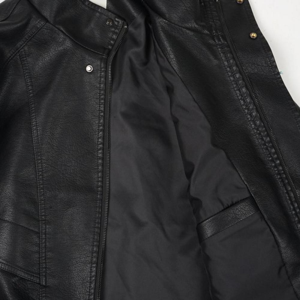 Weekhour High Neck Faux Leather Jacket Black