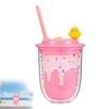 Cute Ice Cream Straw Cup Creative Double Layer Plastic Water Bottle With Crushed Ice Decor Portable Tumbler For Girls Kids Gift