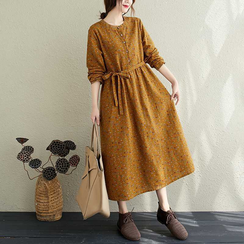 Floral Plus Size Dress Commuter Literary Loose Midi Dress