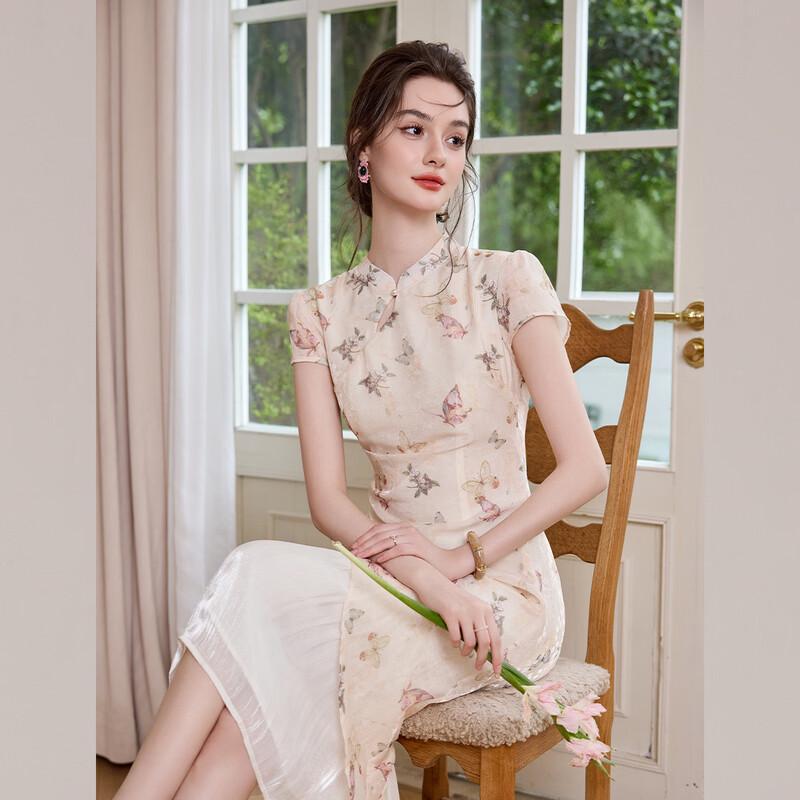 Bailuyu Chinese Style Butterfly Print Stand Collar Long Dress