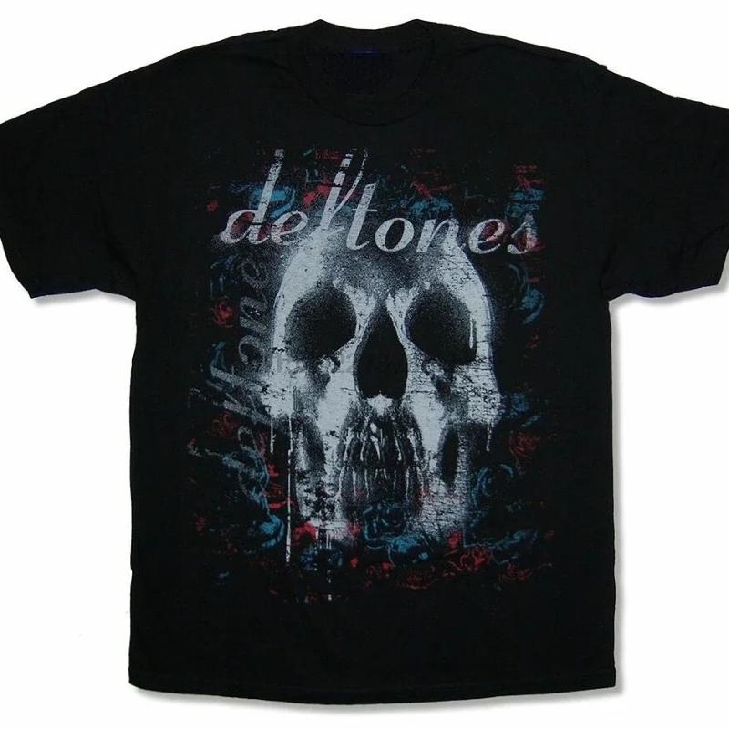 

2025 Ужасы Deftones Футболка с черепом Мужская Харадзюку Готика Черная футболка Мужская и женская уличная одежда Повседневная свободная футболка S
