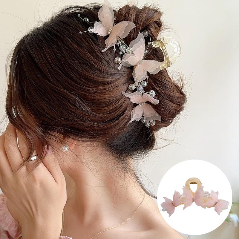 Sweet Bead Butterfly Clip Female Back Of The Head Hairpin Fairy Large Headdress