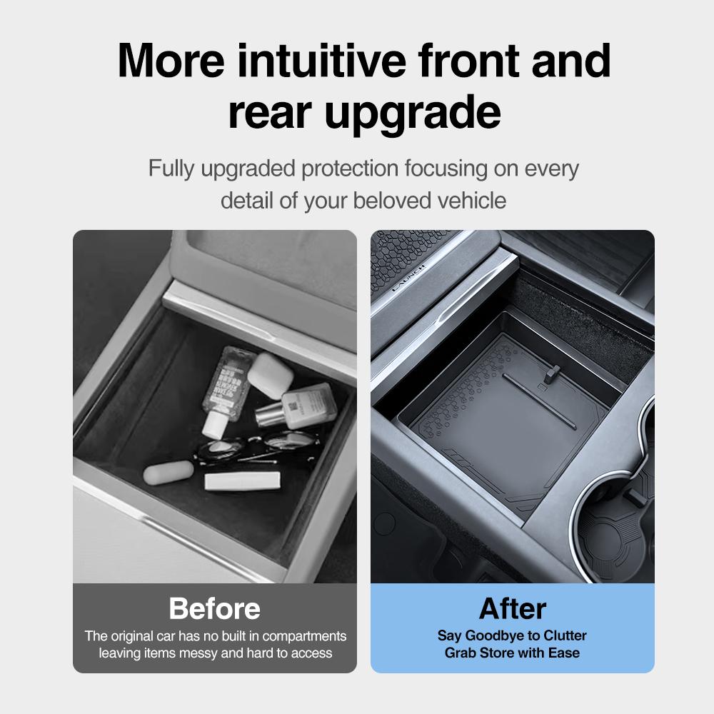Heenvn For Tesla Model Y Launch Juniper Model Y L 2025 2026 Center Console Armrest Double-layer Storage Box ABS Car Organizer