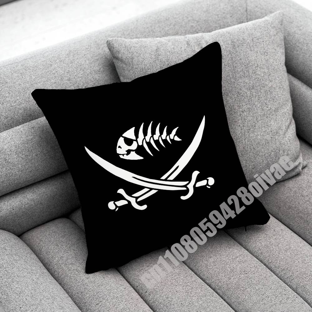 Fish Cat Skull Pirate Jack Rackham Jolly Roger Throw Pillow Case For Decoration 40Cm 45X45Cm Square Bedroom Pillowcase Cover