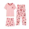 Summer Cute Strawberry Bear New Pajamas for Women, Crew Neck Short-sleeve Loungewear Three-piece Set, Casual and Sweet Style, Suitable for Outdoor 