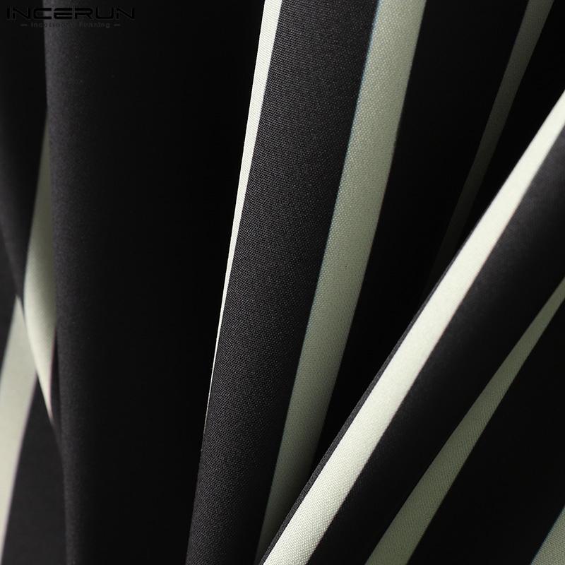 INCERUN Two Piece Suit Men Long Sleeve Casual Baggy Striped Tops And Long Pants Homewear