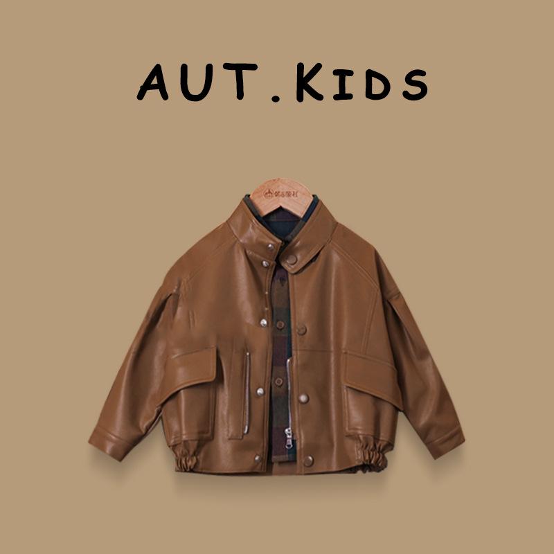 

Стильная кожаная мотоциклетная куртка для мальчиков - Весна/Осень 2025 Корейская мода 130 cm