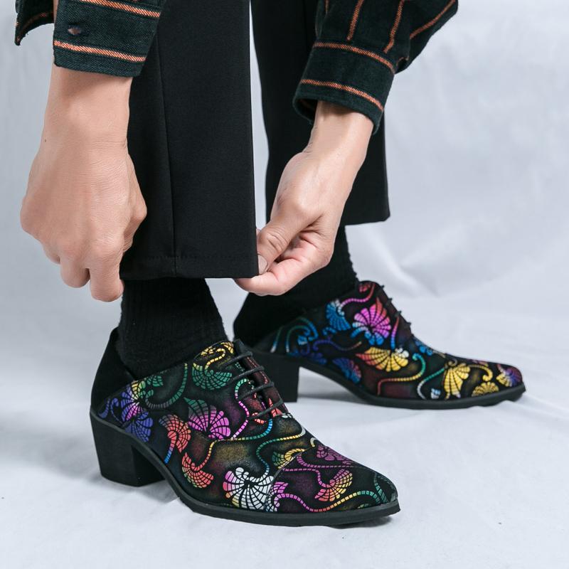 Fashion Men's Casual Leather Shoes New Plus Size Fashionable High Heel Business Class Shoes Rubber Sole Polyamide Lining Adult Shoes