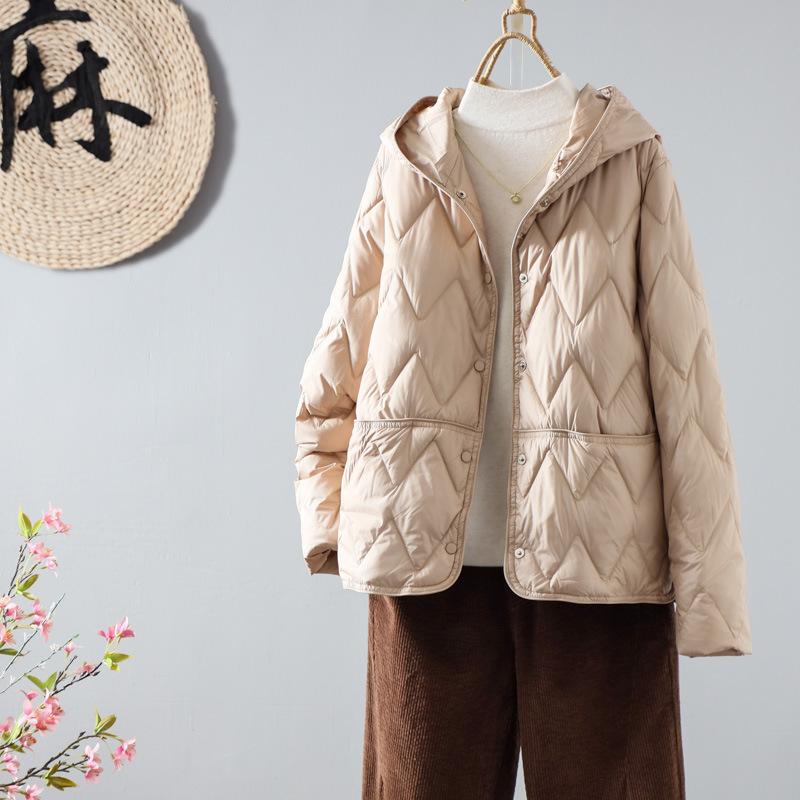 White duck down light and thin down jacket women's short hooded simple and versatile light and small fashion coat autumn and winter