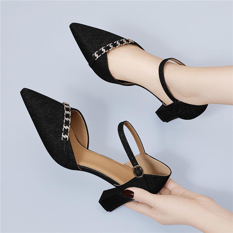 

French bag head sandals women s summer outer wear new pointed head with skirt thick heel temperament high heels high heels 34