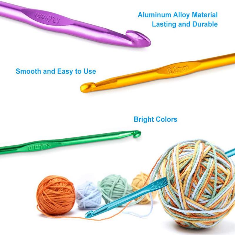 37Pcs Aluminum Crochet Hooks Set with 14Pcs Stitch Markers(Random Color) and 9Pcs Large-eye Blunt Needles Knitting Needles Kit