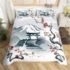 Bettbezug mit Tintenmalerei im japanischen Stil, Fuji-Bettbezug, Bettwäscheset mit rotem Kirschblüten-Print für Erwachsene, Teenager, Mädchen