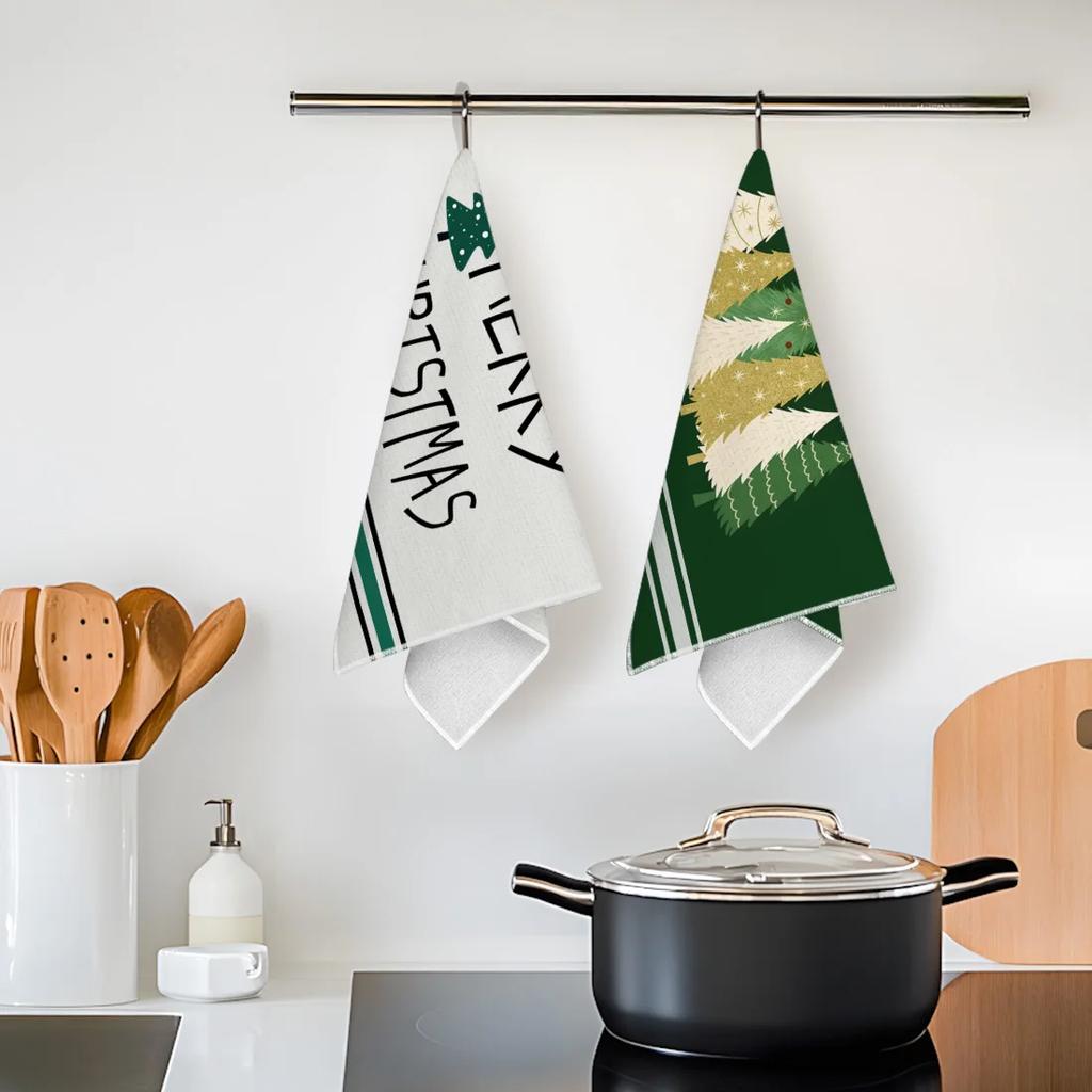 2pcs/set Kitchen Towels Modern Christmas Green Christmas treeHand Towels Christmas Decorations for Home Noel Dish Towels Gifts