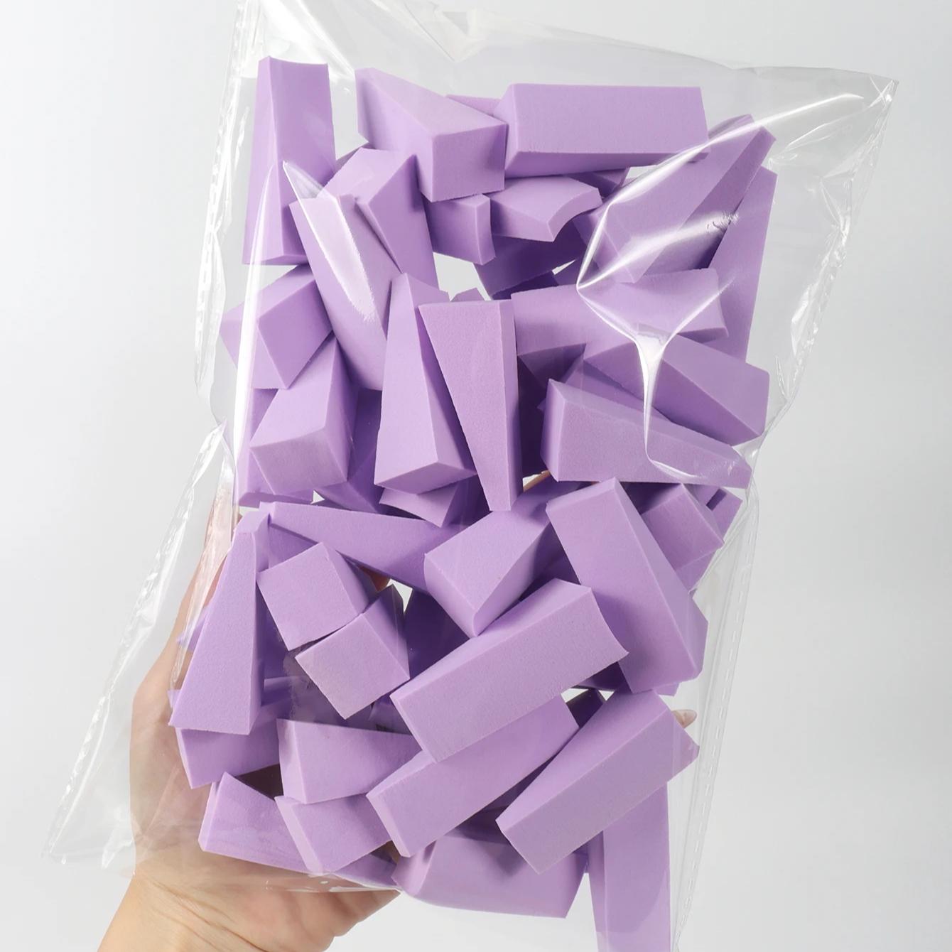 

50 шт./набор Спонж для смешанного макияжа лица Без латекса Маленький клиновидный Гладкое нанесение Бьюти-спонж фиолетовый