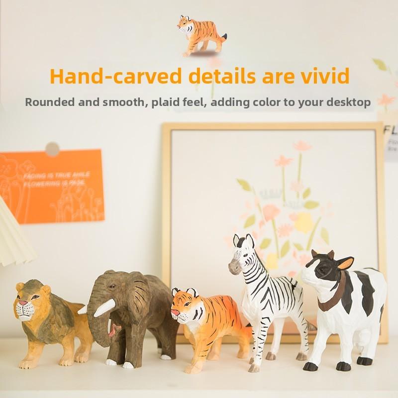 Wooden Animal Carving Decor Set With Handcrafted Art For Desktop Display And Gift Giving