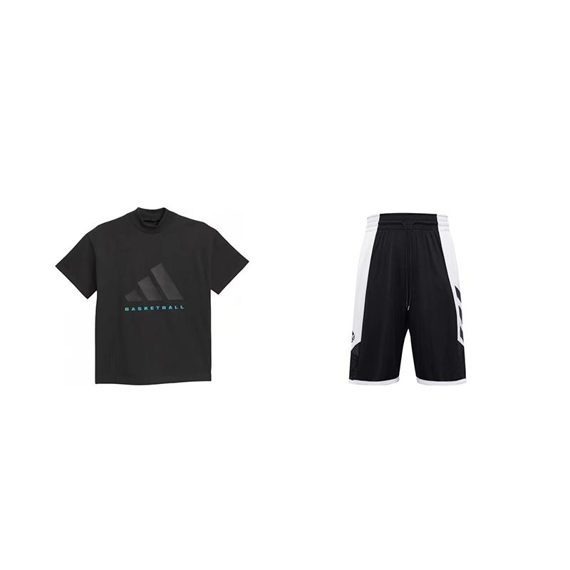 

Adidas Basketball Short Sleeve Match Five Point Shorts Casual Sports Set Unisex Sports Set Black JN6073+FH7947 S