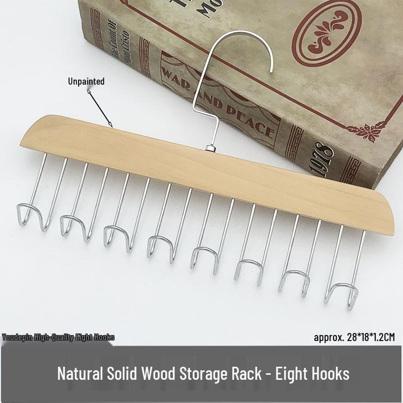 Solid Wood Multifunctional Hanger: 8 Hooks for Camisoles, Bras, Ties, Bags & Drying