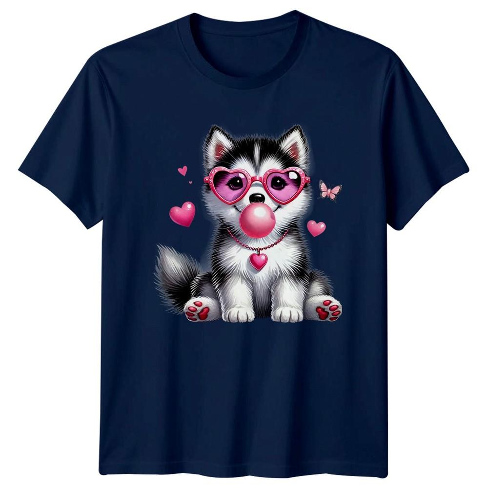 Cute Puppy Dog Animals Unisex Graphic Tee Heart Sunglasses Bubblegum