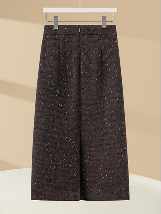 Sequined Mid-Length A-Line Skirt - 2025 Autumn/Winter Slit Hip-Hugging Style for Women