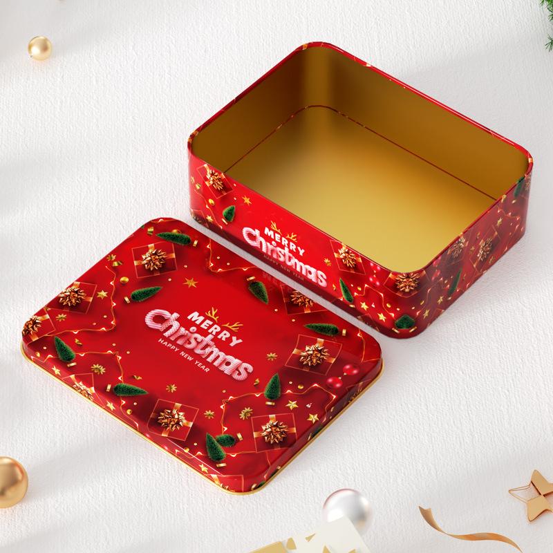 Christmas Tinplate Candy Tin Can Metal Box Cartoon Elk Santa Claus Letter Printed Xmas Candy Cookie Tea Storage Gift Case