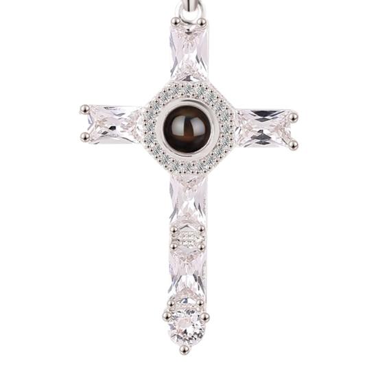 Cross Necklace Shiny Novelty Design Alloy Cross 100 Languages I Love You Projection Necklaces for Daily Dress