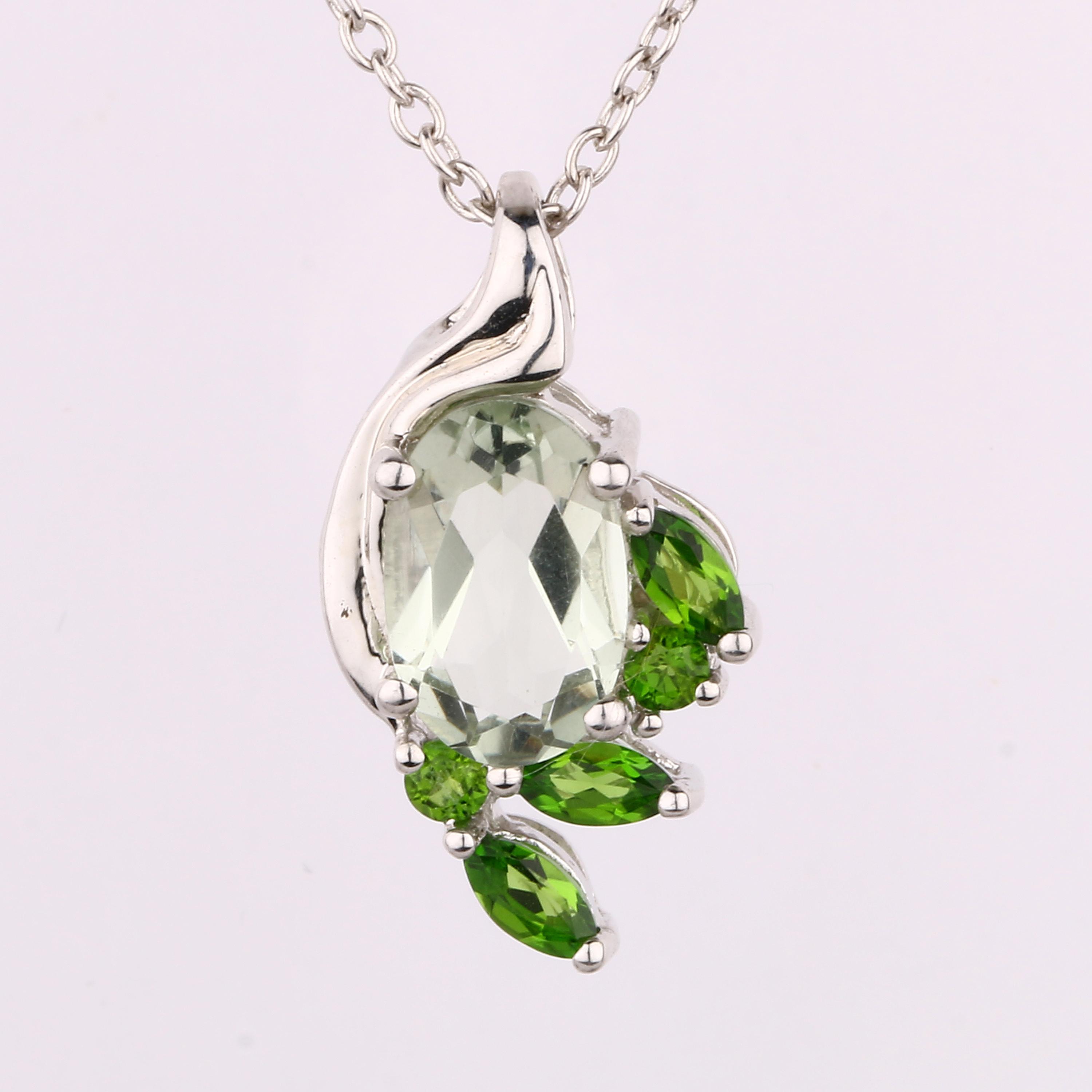 

Green Amethyst & Chrome Diopside Pendant 925 Sterling Silver Rhodium Gift for Her срібний