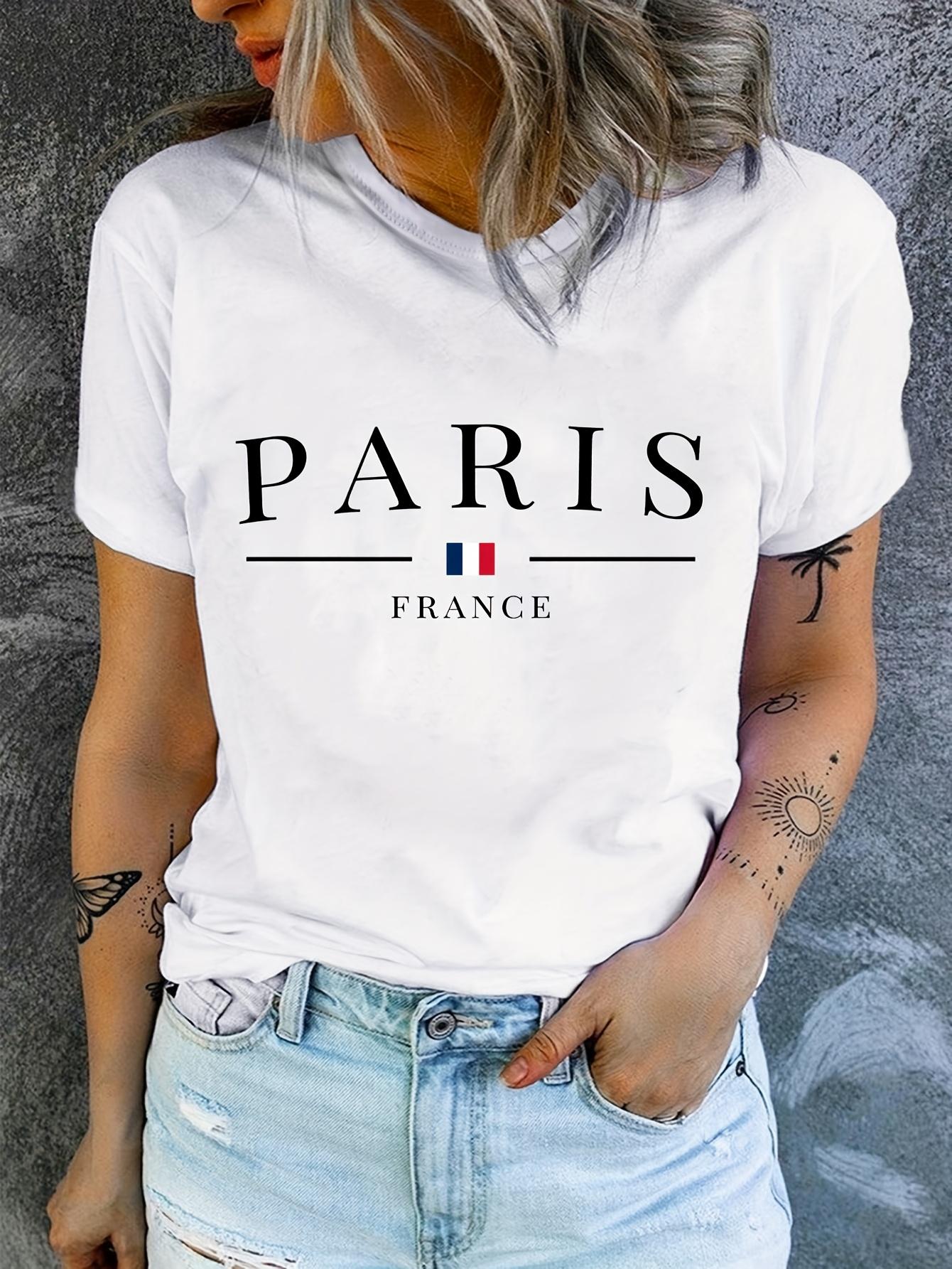 PARIS France Casual Crew Neck T-Shirt - Geometric Pattern. S дубильная кора