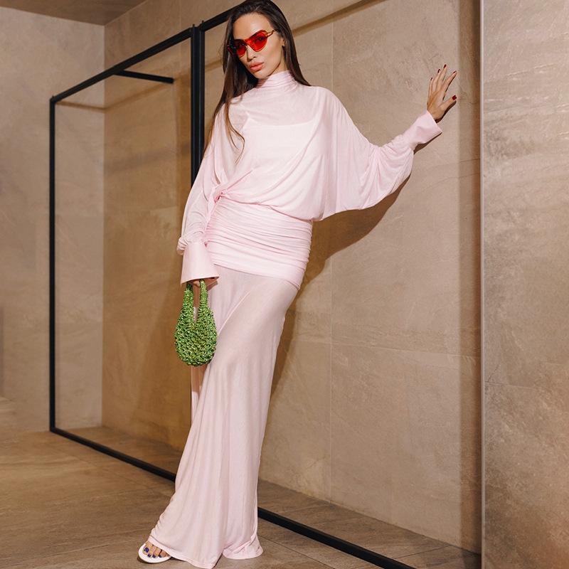 European and American style summer new temperament street trend slightly transparent sexy pleated splicing slim dress