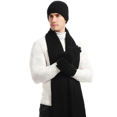 Soft Hat Scarf Gloves Set Solid Color Winter Cable Beanie Hat Knitted Cap for 3Pcs/Set Women