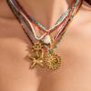 Uworld Beach Ocean Vacation Style 18K Gold Color Stainless Steel Sun Starfish Pendant Necklace Natural Stone Bead Necklace Women