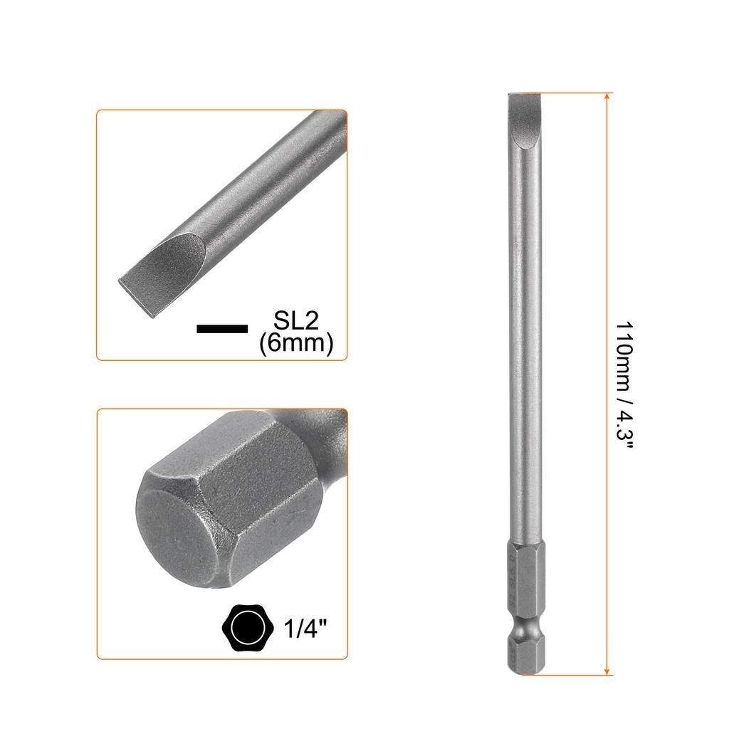1/2/5pcs SL2.5 SL3 SL4 SL5 SL6 Magnetic SLotted Screwdriver Bits S2 Steel Flat Head Screwdriver Bit 1/4" Hex Shank Screw Driver
