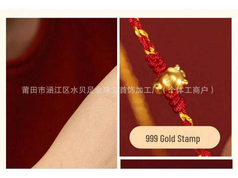 999 Pure Gold Women's Red String Horse Bracelet with Luck Bead