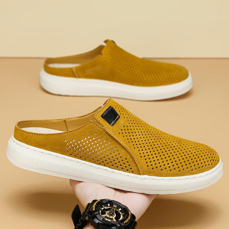 

Breathable Mens Slippers Classic Men Summer Half Drag Shoes Men Comfortable Male Slides Outdoor Comfy Walking Sandals 45 жовтий