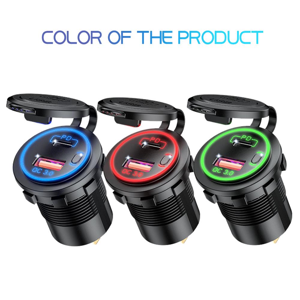 60W Quick Charge Car Charger QC3.0 USB+PD Type C Port Cigarette Lighter Socket Voltmeter Auto Power Adapter for 12V/24V Vehicle