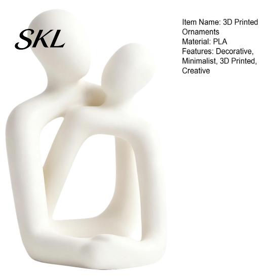 Compact Romantic Indoor Sculpture 3D Printed Abstract Couple Statue, Minimalist Couples Bedroom Decor, White Hugging Lovers Sculptures, Long-lasting