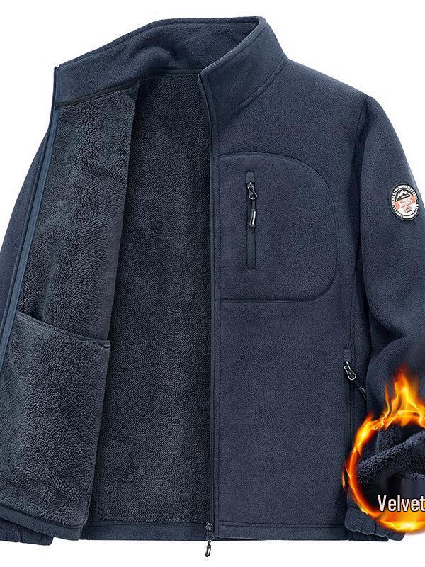 

Winter 2023 Men s Thick Fleece-Lined Stretch Hiking Jacket with Stand Collar L