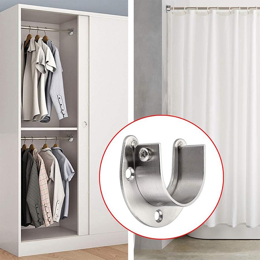 2Pcs Heavy Duty Stainless Steel Rod Socket Flange Rod Holder Pole Sockets Wardrobe Hanger Rod End Supports with Screws