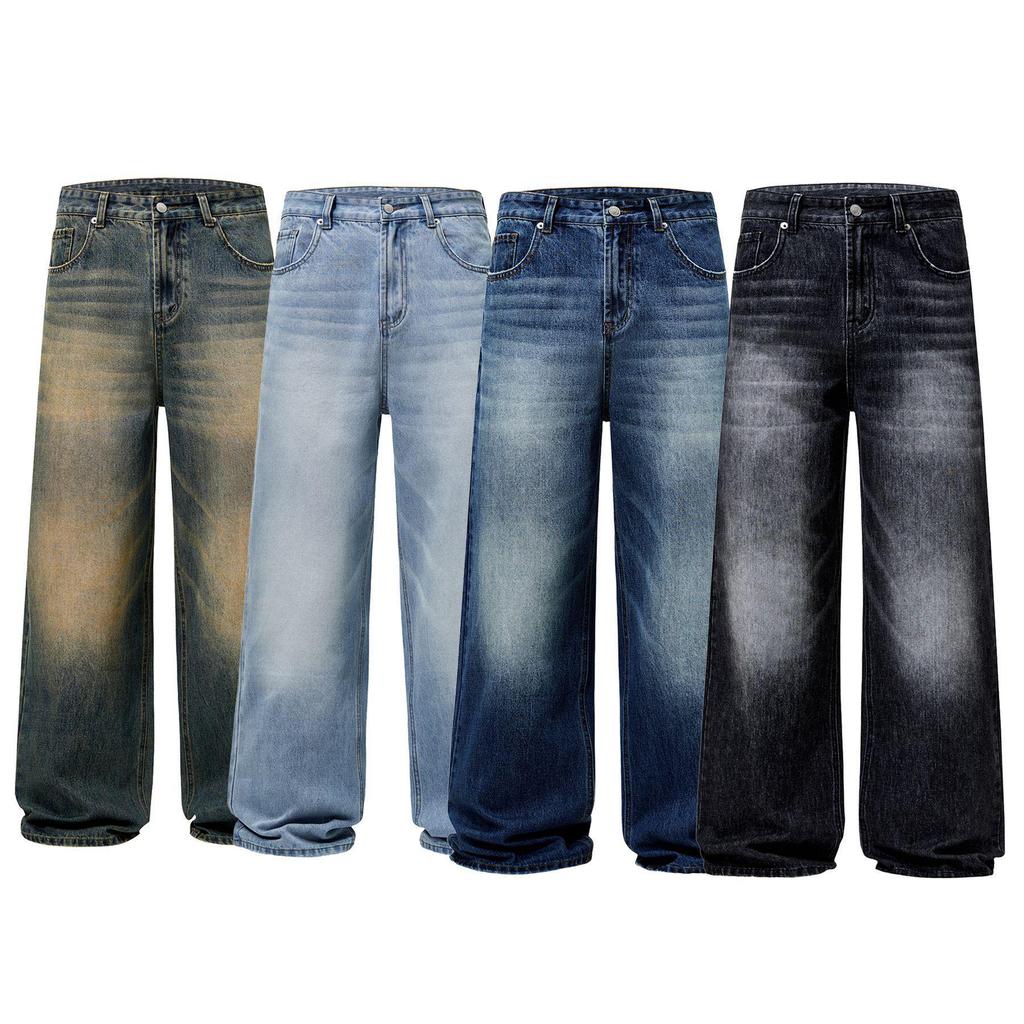 LKTM Men's Four Seasons Korean A-Line Jeans: Loose Wide-Leg, Floor-Mopping Fit