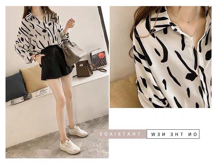 Women's Plus Size Korean Style Graffiti Print Long Sleeve Blouse