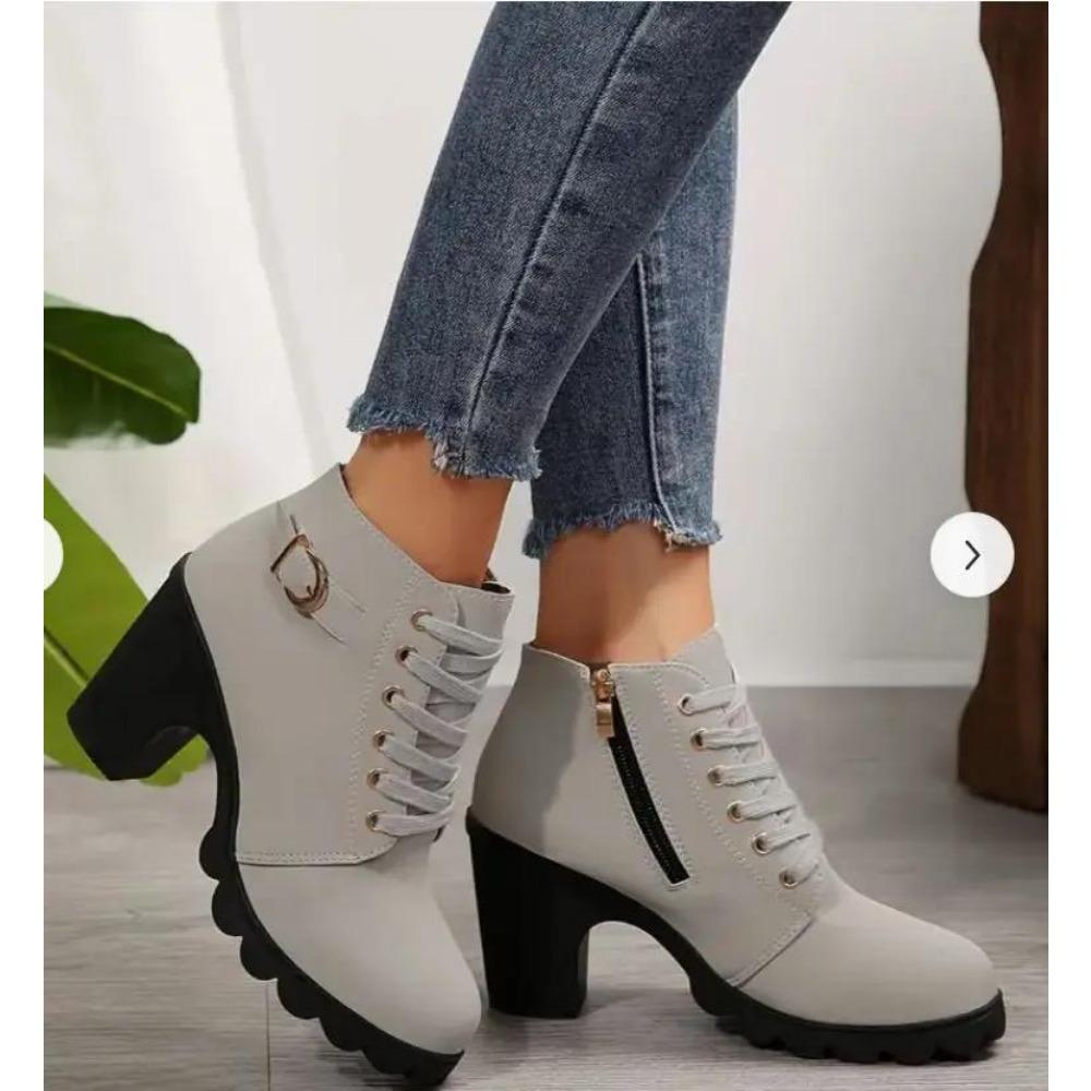 New Style Round Toe Thick Heel Lace Up Women's Boots Casual and Comfortable Thick Soled Riding Boots Shoes High