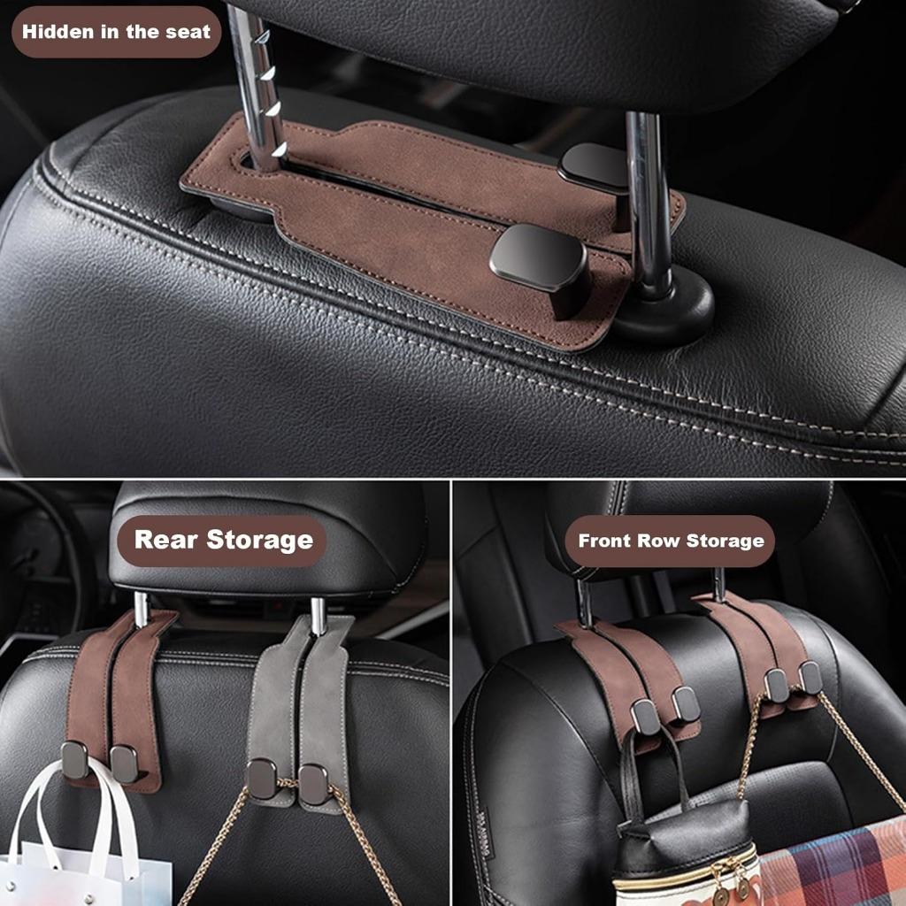 1 Pack Durable PU Leather Car Seat Back Hook - 360° Rotating Headrest Storage Bags and Accessories, Compatible with Most Vehicles