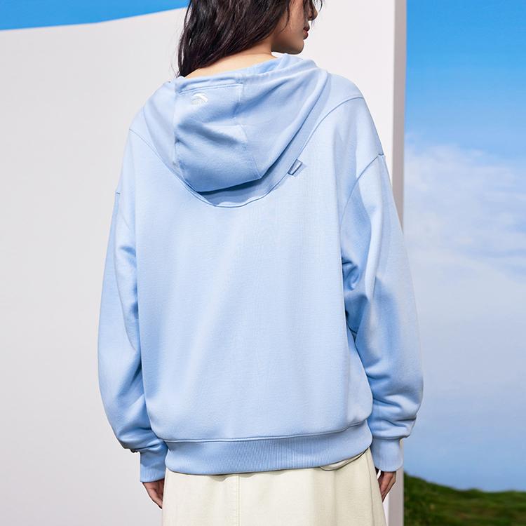 Anta Letter Pattern Printed Pullover Long Sleeve Hoodie Women hoodies Eiffel-Blue 162318738-6