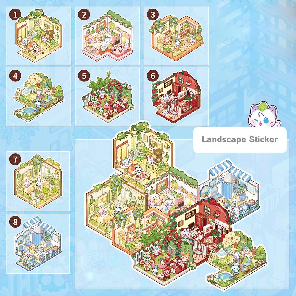 

Cartoon Mini 3D Landscape Sticker Book PET Miniature Scene Book for Kids синій