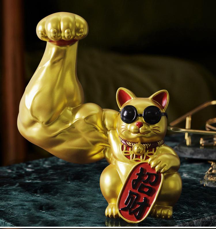 Robust Cat Figurine: Strong, Good Luck Welcoming Gift for Shops with Functional Cash Register Ornament