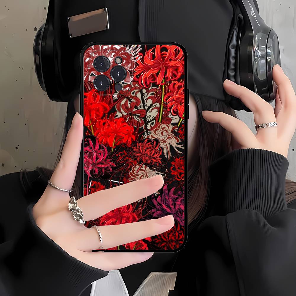 Rote Spinnenlilie Japan Kunst Schwarze Weiche Handyhülle Für IPhone 16 15 14 13 11 12 17 Pro Max Mini Plus